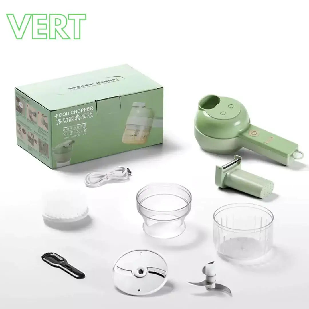HACHOIR ÉLECTRIQUE CUIZEN 4 en  1 : Découpe, Épluche, Mixe & Nettoie